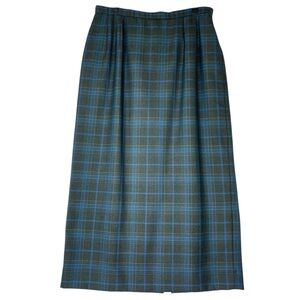 Pendleton Wool Plaid Midi Skirt Sz 15 Green Blue Classic Modest